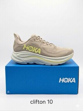 Hoka Clifton 10  (D) MENS Beige with Pale Yellow